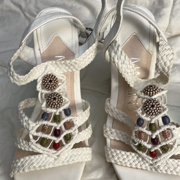 A white wedge ankle platform by Mackinac with beading and braided straps. - Picture 5 of 5